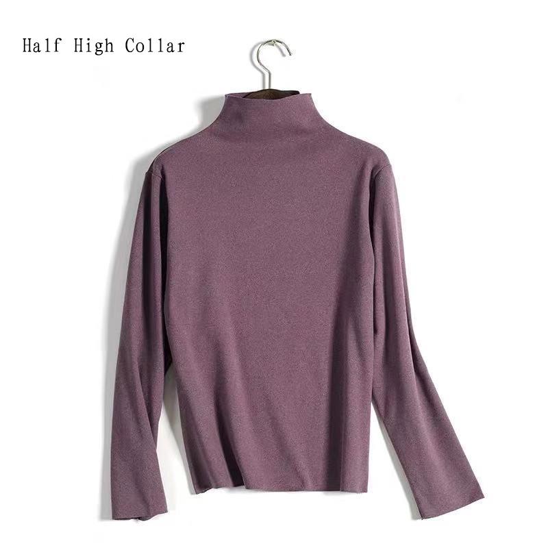 Women Long Sleeve Thermal Underwear Winter Thicken High Collar Sweater Autumn Spring Windproof Soft Lining Comfortable Breathable Wearable Versatile