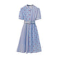 Pofulove Summer Plus Size Women's Slim Chiffon Skirt Party Evening Stripe Polka Dot Dress with Belt