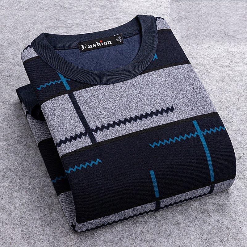 Winter Plus Velvet Sweater Men's Round Neck Bottoming Shirt Young and Middle-aged Long-sleeved T-shirt Sweater