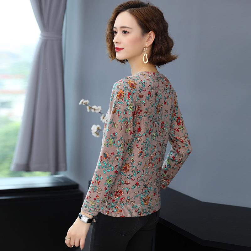 Autumn Winter Floral Cardigan Sweater Women Long Sleeve O-neck  Woolen Sweater Female Plus Size Knitted  Jacket