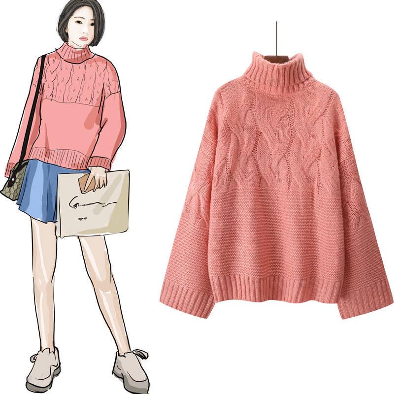 Loose Solid Color Turtleneck Sweater Bat Sleeve Pullover Knitted Schoolgirl Sweater