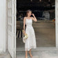 Female Super Fairy White Suspender Long Dress Vintage Elegant Sweet Date Dress Slim Little Fresh Holiday Dress