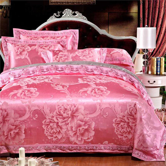 Home Textile Jacquard Luxury Bedding Set Bedlinen  Lace Duvet Cover Sheet Pillowcase