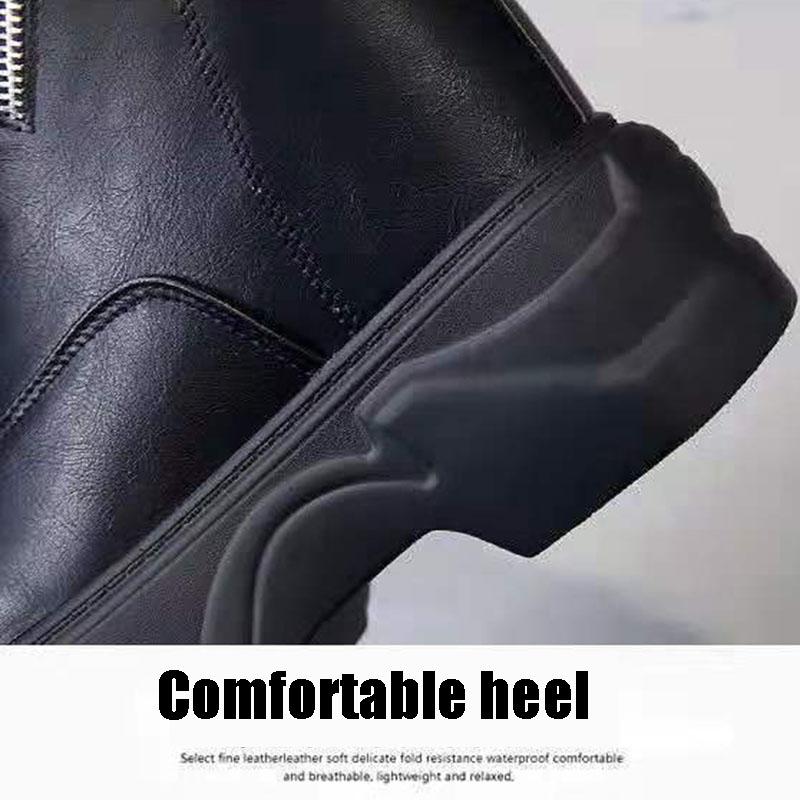 Woman Leather Ankle Boots  Platform Boots Women Wedge Shoes Autumn Winter  Round Toe Lace-up  Inside Raised Martin Boots Ladies Shoes