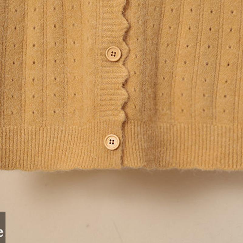 Wool Knitted Vest Women's Vest Spring and Autumn Loose Short Wave Side Single-breasted Hollow Sweater Small Cardigan