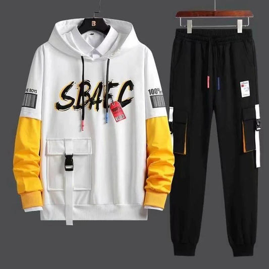 WTEMPO Teen Trendy Pullover Suit Men Sports Suit Hooded Sweater and Casual Pants Campus Clothing