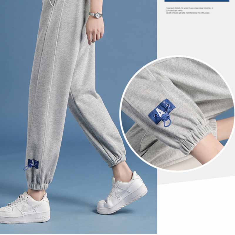 Women's Spring and Summer Trousers High-rise Straight-leg Gray Sweatpants Korean Style Loose Casual Student Nine-point Pants Trend