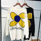 Pofulove 2 Colors The Long Section Over Size Loose Flower Printed Girly Sweet Pullover Sweater