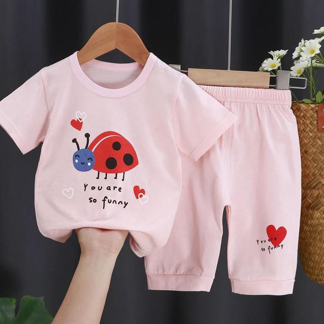 Children's Suit Summer Thin Short Sleeve Suit Boys and Girls Loose Korean Printed Animal T-shirt Shorts Two Piece Set