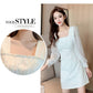 Autumn French Design Sense of Niche Temperament Skirt Is Thin Folds Square Collar White Waisted Celebrity Dress