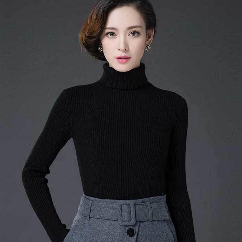 Women's Woolen Sweater Winter Thickened Warm  Slim Cashmere Sweater Turtleneck Sweater  Jumper Tops