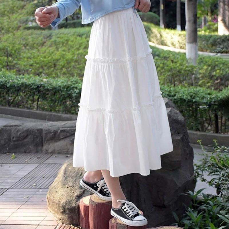 Solid Color Goddess Skirt Cake Skirt Super Fairy Girl Slim Summer A-line Skirt Mid-length Skirt