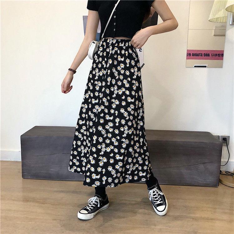 Summer Floral Printed Chiffon Women's Skirt A-line Long Skirts Female Casual Lady Bottoms