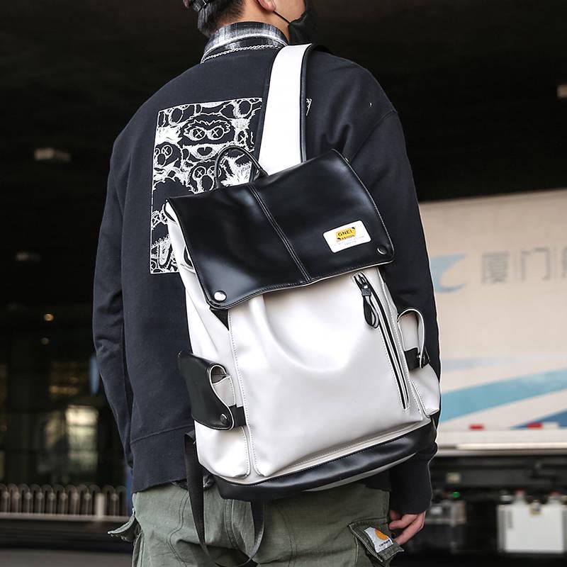 Backpack Male Large Capacity PU Leather Travel Backpack High School College Student School Bag Female Korean Version USB Computer Backpack