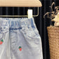 Children's Clothing Girls Summer Two-piece Denim Shorts + Girl Baby Half-sleeved T-shirt Sweet Strawberry Top