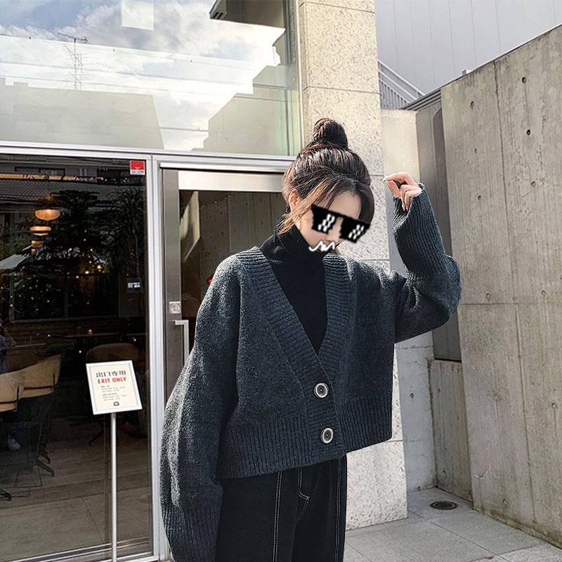 Pofulove Women's Autumn Winter Knit Cardigan Jacket Women Loose Student Thick Sweater Female Coat