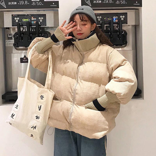 Cotton Jacket Women Short Bread Winter Korean Version Loose Thick BF Cotton Corduroy Jacket Cotton Coat