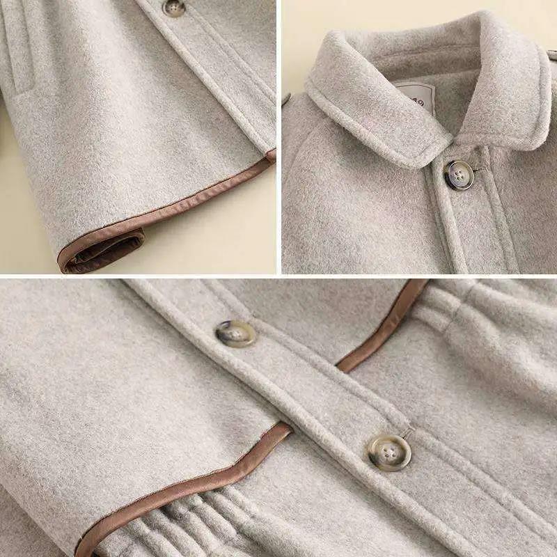 Girls' Woolen Windbreaker Jacket Mid-length Big Children's Autumn and Winter Clothes Korean Style Western Girls Thickened Children Woolen Coat