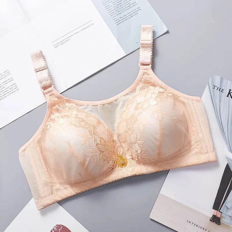 Ladies Large Size Sexy No Steel Ring Breathable Lace Thin Section Gathering Adjustable Anti-shine Bra