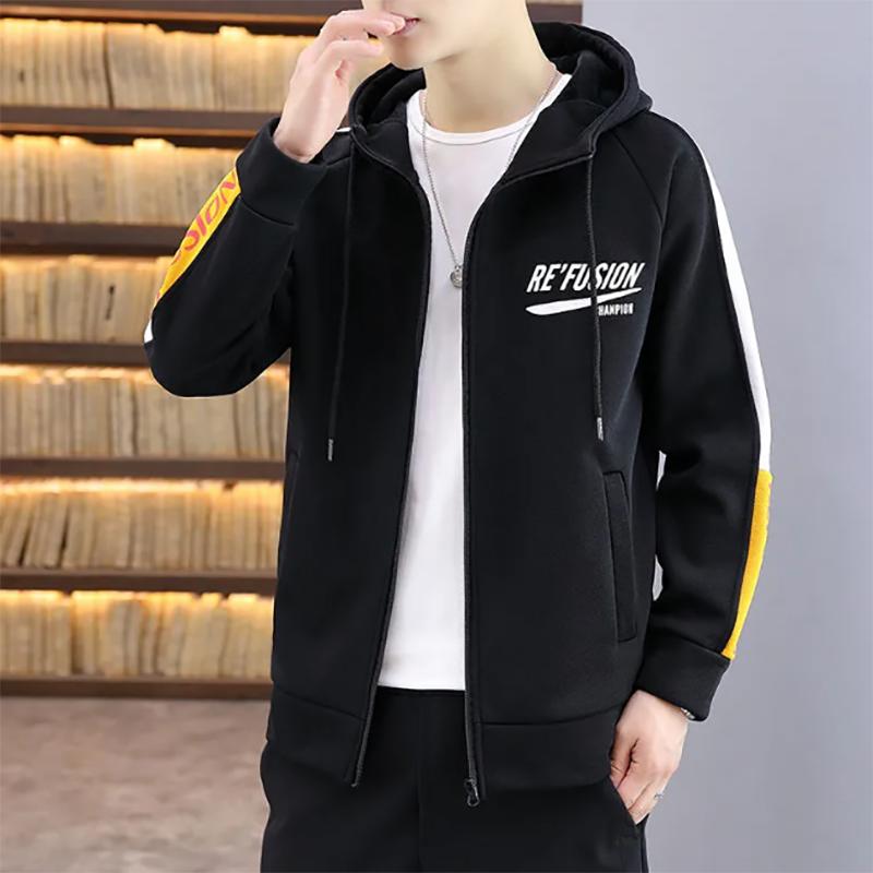 Fleece Sweater Men's Autumn Hooded Sweatshirts Youth Sports Cardigan Trend Casual Sweater