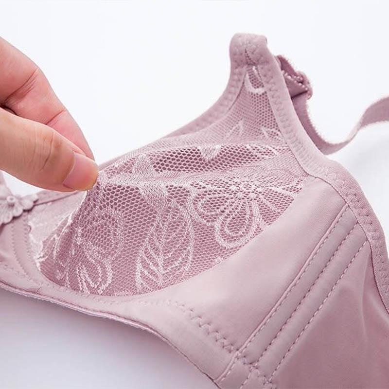 Ladies Large Size Thin No Steel Rings Gathering Simple Style Lightweight Breathable Fashion Printing Pattern Adjustable Stereotype Bra