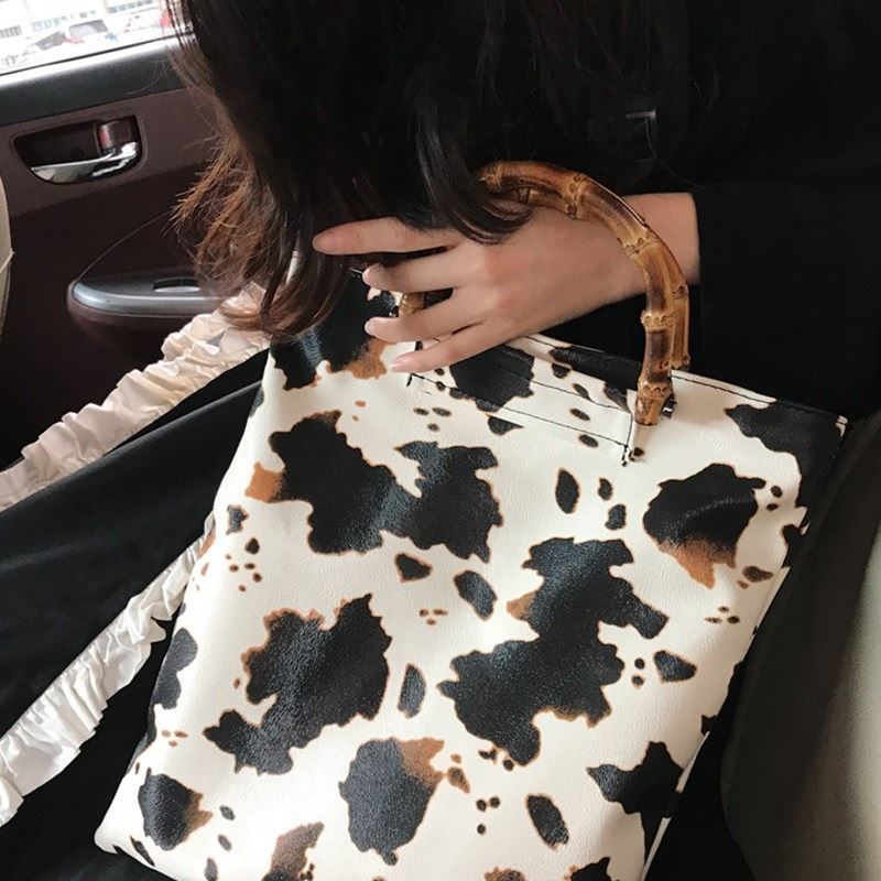 Large-capacity Retro Summer Fashion Trend Cow Bag Portable Simple Ghost Horse Bamboo Cow Shopping Bag Pattern Bag Female