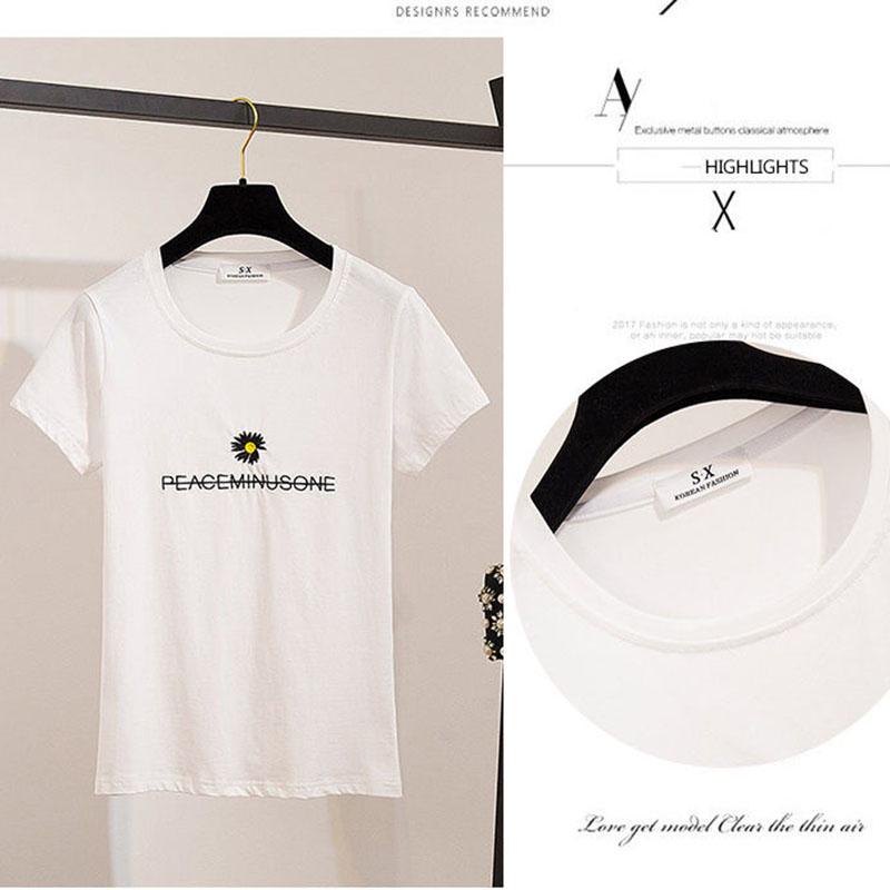 Pofulove Women Shorts Set Summer Embroidered Shirt Short Sleeve T-shirt High WaistRipped Denim Shorts 2 Piece Set for Teen Girl