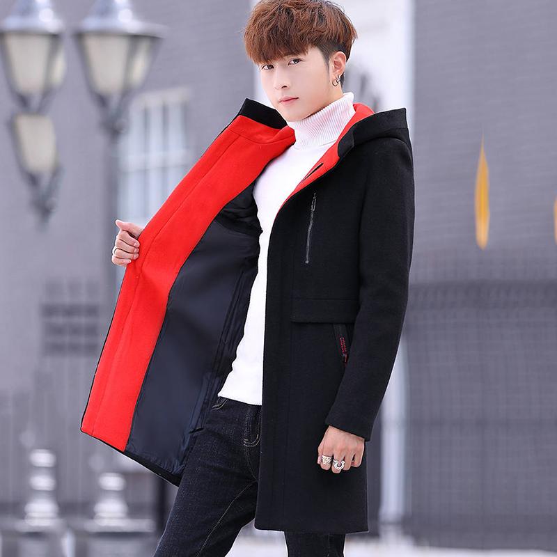 Men's Jacket 2019 Autumn Winter Trench Men Windbreaker Long Hooded Coat Wool Jacket Woolen Coat