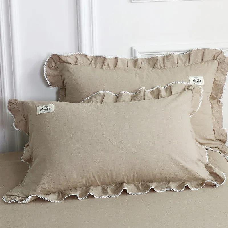 Washed Cotton Cotton Side Pillowcase Solid Color Cotton Pillowcase Pillow Core Cover 48*74cm