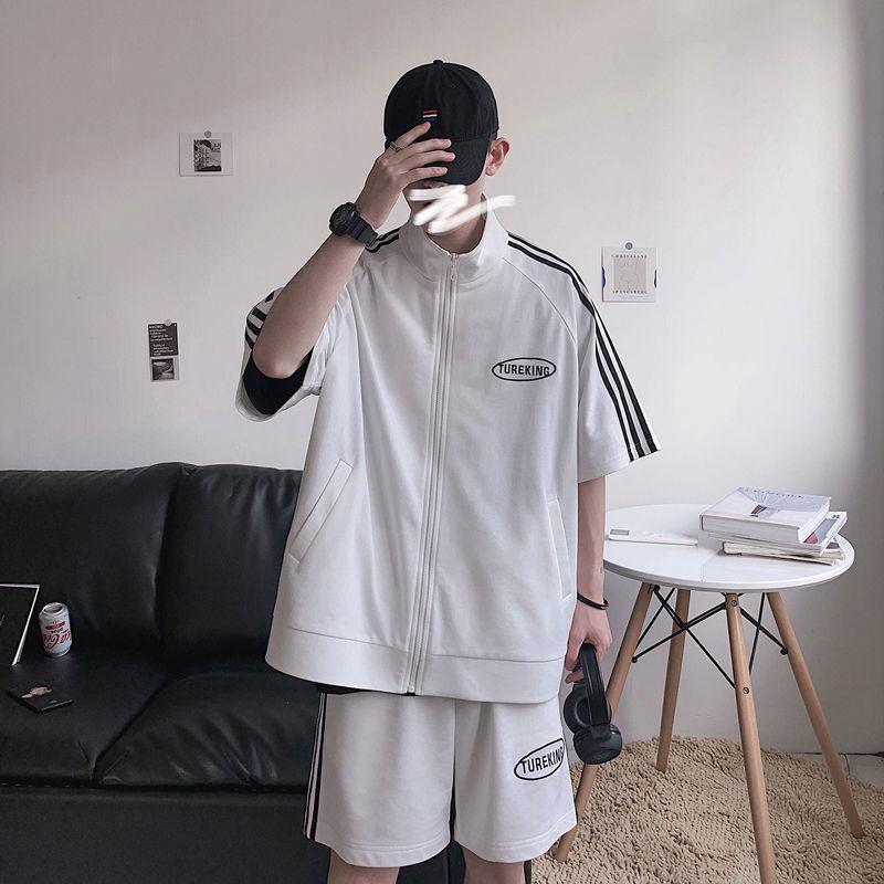 Summer Sports and Leisure Suit Trendy Male Student Zipper Cardigan Shorts Two-piece Suit