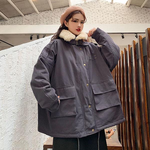 Winter All-match Cotton Jacket Women Thick Loose Lamb Wool Coat Tooling Cotton Coat