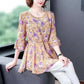 Women's Summer Half Sleeve Chiffon Shirt Printed Loose Large Size Top Mid Length