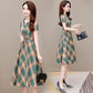 Women's Summer Plaid Dress Large Size Loose V-Neck A-Line Skirt
