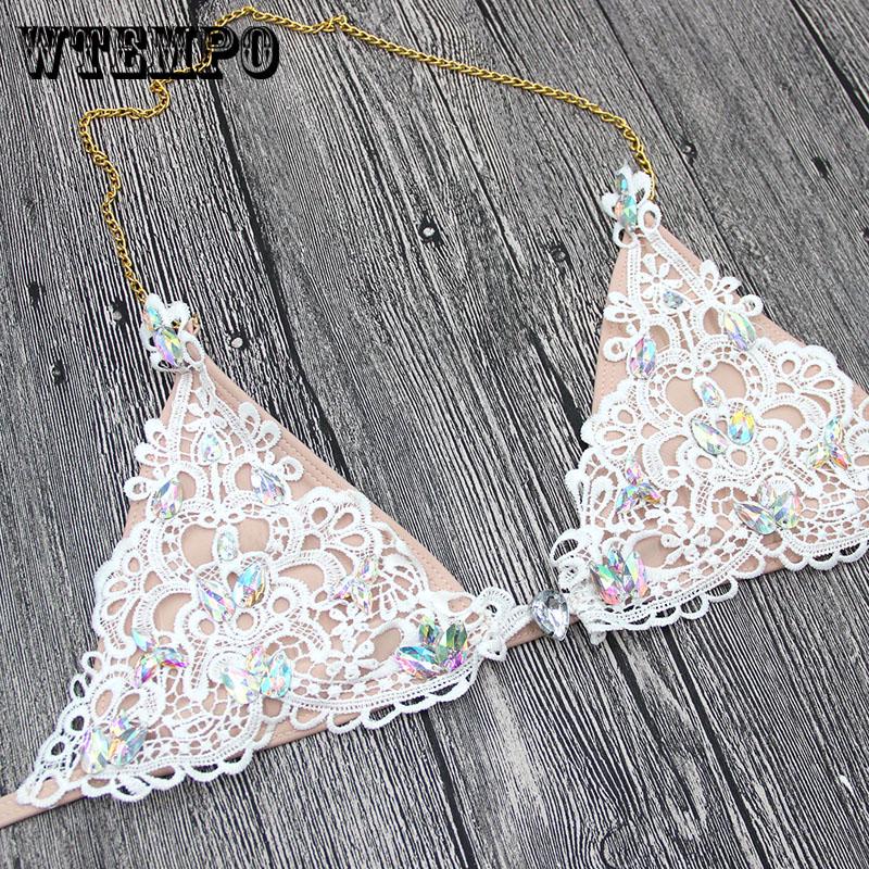 WTEMPO Sexy sequined lace bikini split sexy strap swimwear