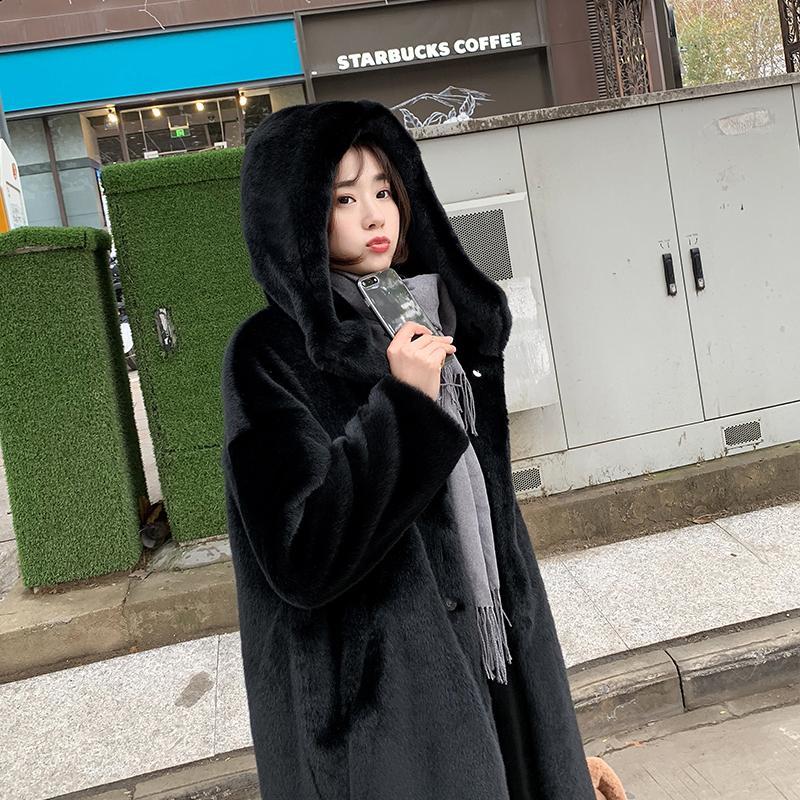 Winter Wild Warm Imitation Rex Rabbit Fur Coat Women Winter Imitation Mink Fur Coat Mid-length Thickening Large Size Young