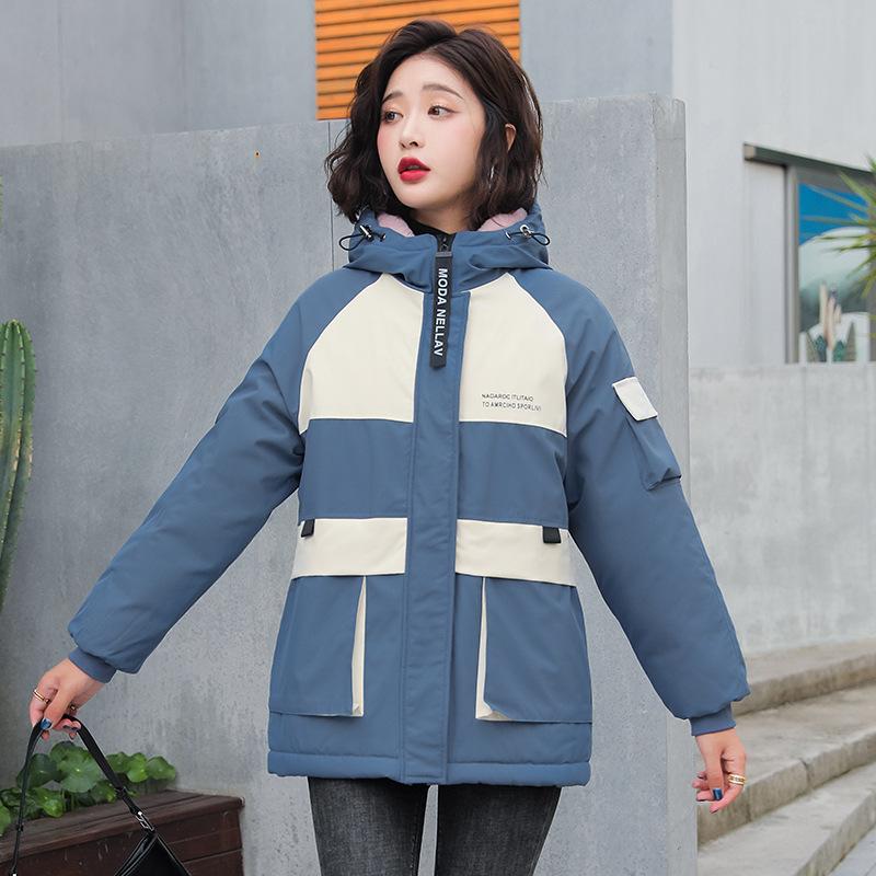 Winter Women's Color Matching Party Overcomes The Loose Short Workwear Padded Jacket