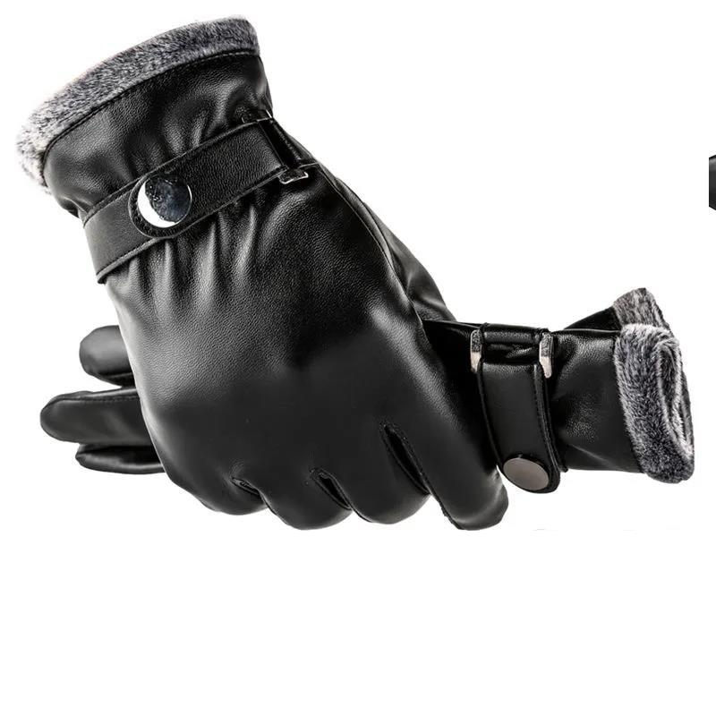 Men's Winter Leather Gloves Warm and Velvet Waterproof Touch Screen Gloves Motorcycle Gloves