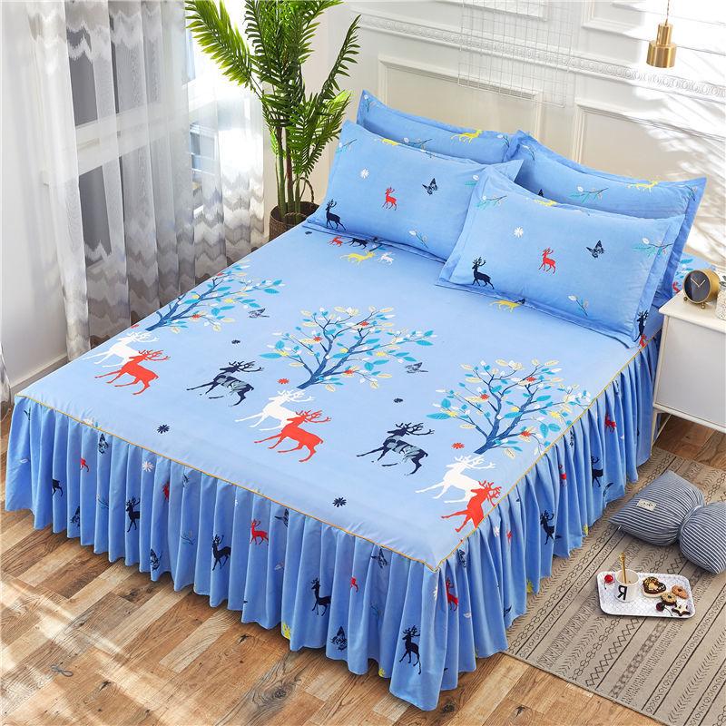 Non-slip Bedspread Korean Bed Cover Bed Sheet Dust Protection Cover 100% Thickened Twill Sanding Bed Skirt