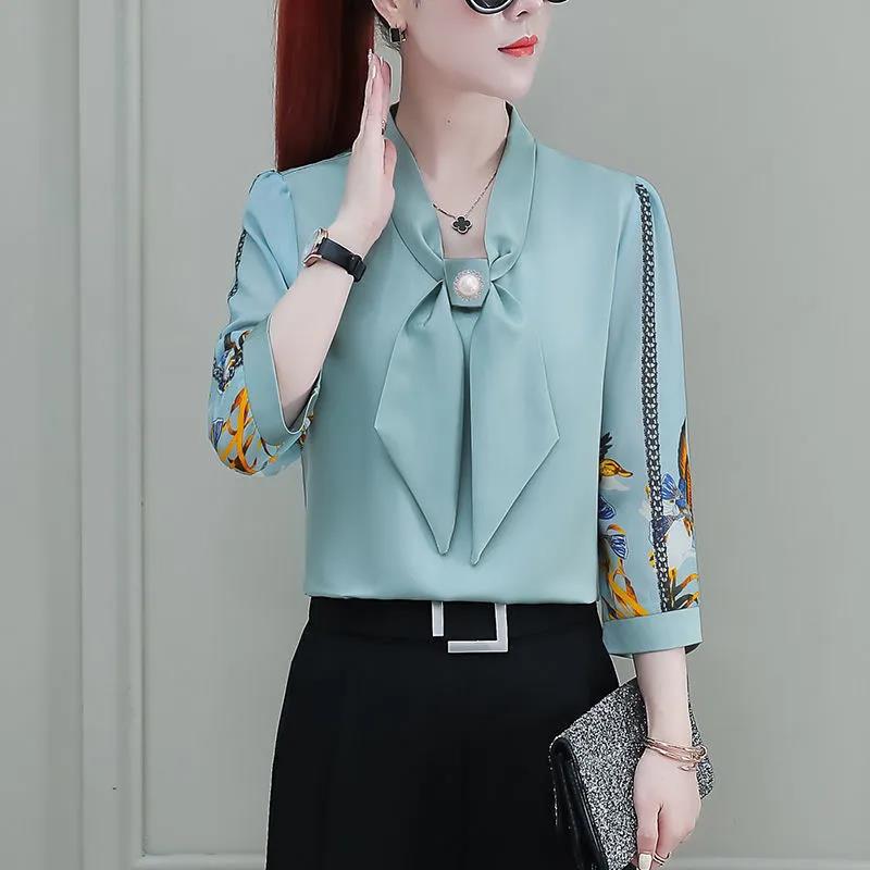 Spring and Autumn Loose Top Women's Long-sleeved Chiffon Shirt All-match T-shirt