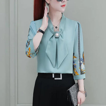 Spring and Autumn Loose Top Women's Long-sleeved Chiffon Shirt All-match T-shirt