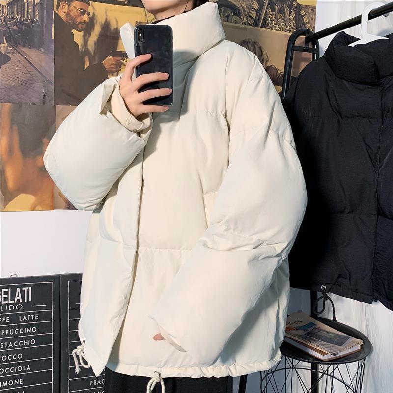 Winter Hong Kong Style Ins Solid Color Cotton Jacket Men's Korean Version of Loose Thickened Stand-up Collar Bread Suit Jacket Cotton Jacket Trend