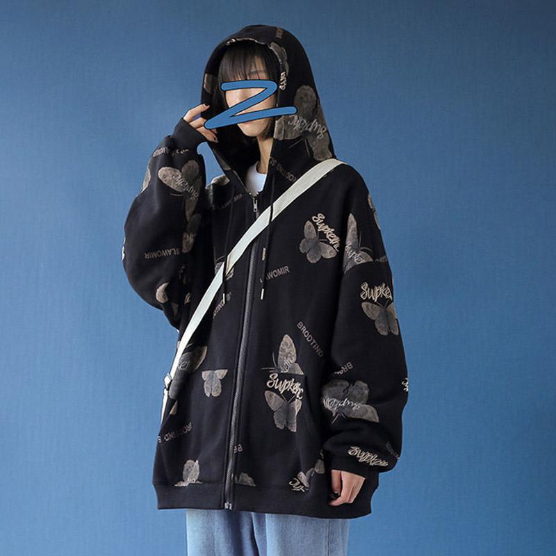 Spring and Autumn Loose Casual All-match Sports Cardigan Hooded Baseball Uniform Sweater Women Coat