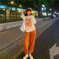2PCS Women's Sports Suit Korean Version Loose T-shirt + Wide Leg Pants Two-piece Student Casual Suit