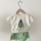 Kids Baby Girl Boy Clothes Set Tops Solid Cartoon Short Sleeve Shirt Crop Pants Summer Casual Outfit Sets Girls Boys 0-4Y