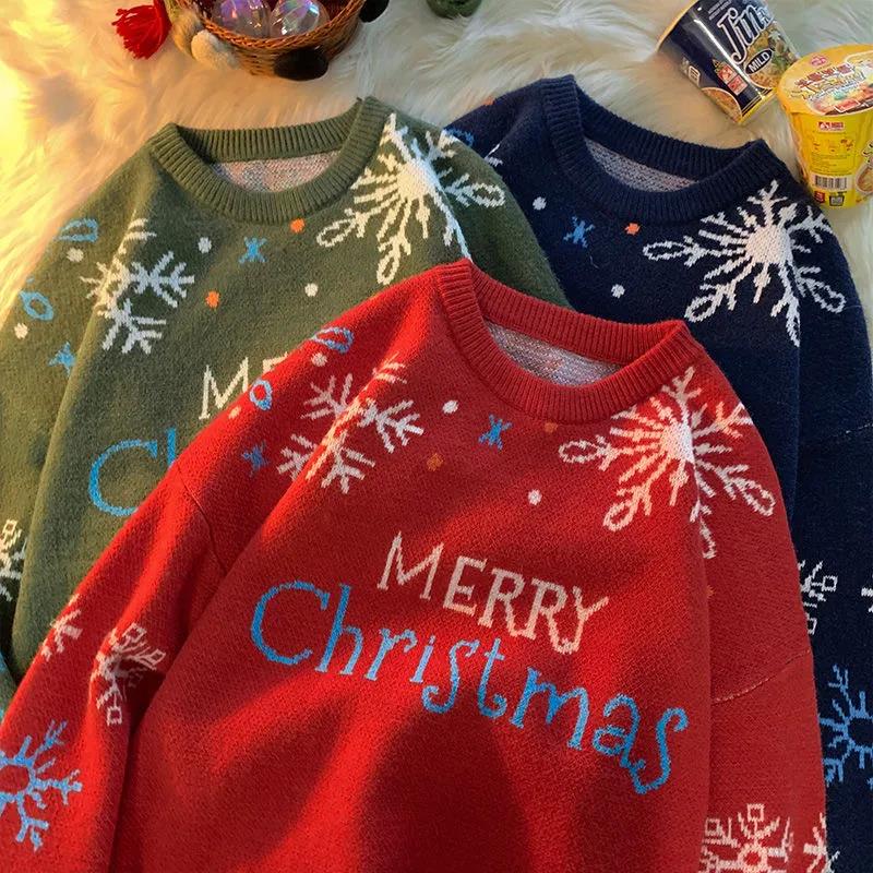 WTEMPO Christmas Couple Sweater Soft Casual Knitted Sweater Winter Warm Pullover Crew Neck Sweater