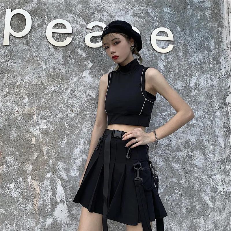 Black Culottes Women's Summer Harajuku Style Super Fire Skirt Women's High Waist Pleated Skirt A-line Skirt