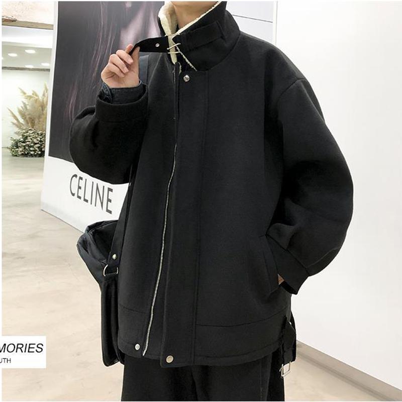 Winter Artificial Lamb Wool Cotton Clothing Men's Loose Plus Velvet Thick Solid Color Warm Jacket Men's Stand Collar Zipper Cotton Clothing