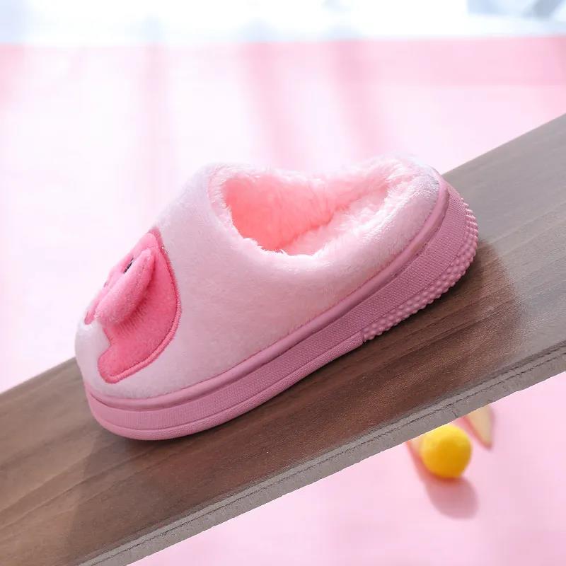 Children's Cotton Slippers for Boys and Girls Autumn Winter Cute Cartoon Thickening Home Fur Slippers