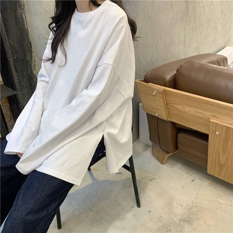 T Shirt Casual Loose Clothes Tops Harajuku Pure color Leisure Long Women Pullover Tee
