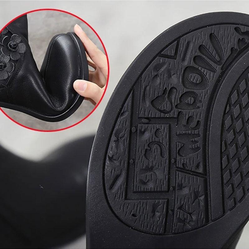 Women's Autumn and Winter Cowhide Plus Cashmere Martin Boots Waterproof Non-slip High Heels Out High Heel Ankle Boots Soft Mother Shoes